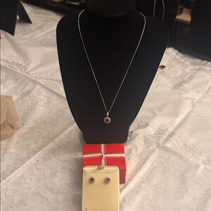 JCPenney Silver Necklace with Pink Pendant and Earrings